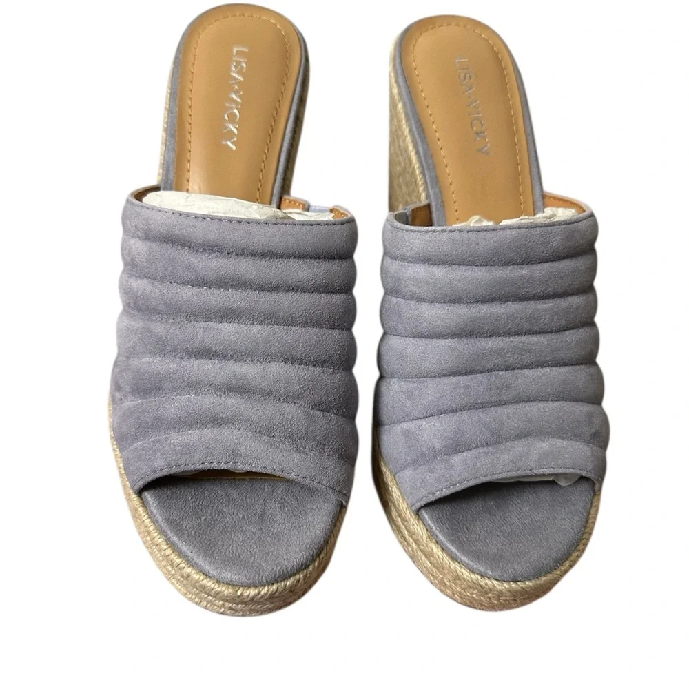 Lisa Vicky Gogo V Lavender Kid Suede 7 M Platform Wedge Sandal Espadrille NIB